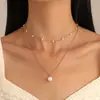 Collar de perlas barrocas estilo europeo y americano, diseño de nicho de lujo francés ligero, cadena de clavícula de doble capa, collar corto simple