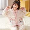 Pijama Infantil Cartoon Cachorro Canela Coral Fleece Outono Inverno 2025 para Meninas Novo Conjunto Espesso de Lã para Casa