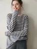Tallas Grandes Punto Cuello Redondo Rayas Lana Punto Delgado Cachemira Punto Mujer Estilo Perezoso Casual Holgado Otoño Nuevo Estilo