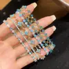 Pulseira Vazada de Vidro com Zircônia e Contas Estilo Palácio Francês, Luxo Leve, Sensação de Alto Padrão, Pulseira de Nicho, Acessório de Mão Versátil e Elegante