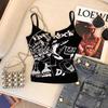 Sleeveless curto cinza carta impressão sling colete curto das mulheres V-neck apertado interior vestindo Spice Girl Chest Wrap