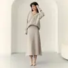Conjunto de Dos Piezas de Punto Suave y Delicado Estilo Coreano Transfronterizo para Mujer, Conjunto de Cárdigan de Manga Larga y Falda Larga Estilo Francés de Alta Gama