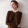 Suéter de Tricô de Cashmere com Gola Redonda Tendência deste Ano para Mulheres, Novo Estilo Outono e Inverno, Suéter Básico Color Block de Cashmere de Cabra Falso Duas Peças