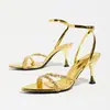 Tacones Altos de Tira Única para Mujer 2026 Otoño/Verano Nuevos Versátiles Sexy con Pedrería Punta Abierta Sandalias de Tacón de Aguja para Mujer