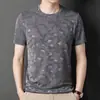 Camiseta de Manga Corta de Seda Helada Transfronteriza para Hombre, Verano, Delgada, Transpirable, Cuello Redondo, Informal, Manga Media, Tops Elegantes para Hombres Jóvenes