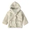 Chicas Niños Invierno Europeo y Americano Manga Larga Color Sólido Terciopelo de Cordero Engrosado con Capucha y Cremallera Chaqueta Ropa Infantil ins