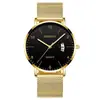 Reloj Minimalista de Cuarzo para Hombre, Indicador de Fecha Correa de Malla Negra Casual de Negocios Luminoso Reloj de Pulsera para Estudiante