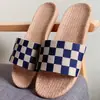 Pantuflas de Lino a Cuadros de Verano Nuevas para Cuatro Estaciones para Uso Doméstico de Mujeres para Parejas Suelo de Madera Interior Pantuflas Suaves Antideslizantes para Hombres
