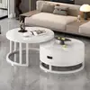 Mesa de centro de ardósia de luxo simples para sala de estar, design redondo simples, nova combinação minimalista de mesa de centro de mármore com rack de TV