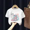Camiseta Redonda Manga Curta Estilosa 100% Algodão para Meninas 2026 Verão Novo Estilo Desenho Animado Fofo para Crianças Médias e Grandes e Bebês