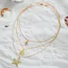 Collar Colgante de Perla y Estrella de Mar de Tres Capas Moda Europea y Americana Diseño de Nicho Retro Aleación de Concha y Caracola Collar para Niñas