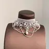 Choker de Encaje Blanco Estilo Chica Caliente Pura Pasión Cadena de Cuello Femenina Elegante con Borlas Dulces Cadena para Clavícula Sexy de Nicho