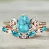 Anéis de Casal Bohemian Fashion Super Tendência Transfronteiriços, Anéis de Design Personalizado com Turquesa Incrustada de Diamante de Luxo Leve Venda por Atacado
