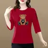 Comércio Exterior Transfronteiriço Desembaraço Aduaneiro de Comércio Exterior Estoque Grande Marca Mãe Roupa para Meia-Idade e Idosos Camiseta de Manga Três Quartos para Mulheres Estilosa Camiseta Top que Rejuvenesce
