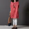 Vestido 2024 Plus Size Feminino Estilo Artista Solto Bordado Manga Longa Algodão Linho Vestido Moda