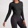 Athena lulu Traje de Yoga Acanalado Molino de Agua para Mujer de Manga Larga Plisado Ajustado Adelgazante Traje Deportivo de Fitness Top
