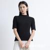 Camiseta de Manga Curta com Gola Alta para Mulheres 2026 Verão Nova Camiseta de Algodão Puro Alta Elasticidade Multicor Manga Curta Slim Fit Top