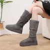 Botas de Nieve Grises Largas Harbin Noreste para Mujer Invierno Más Terciopelo Engrosadas Caña Alta Suela Gruesa 2026 Nuevos Zapatos de Algodón