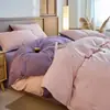 Juego de Ropa de Cama de Tres Piezas de Algodón Puro de Color Sólido para Exportación Transfronteriza, Uso en Hogar y Dormitorio, Juego de Ropa de Cama de Cuatro Piezas de Algodón Puro Teñido en Hilo Hecho a Medida de Fábrica