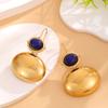 Europa y Estados Unidos transfronterizo acero inoxidable ovalado chapado en oro de 18k incrustado piedra natural tendencia alto Joker aretes joyería al por mayor