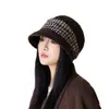 Nuevo Sombrero de Fieltro de Lana Estilo Cubo Otoño e Invierno para Mujeres de Mediana Edad y Mayores, Sombrero de Pescador con Retazos de Espiga, Sombrero Cálido Casual para Exteriores