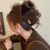 Accesorio para el cabello de pinza de tiburón marrón, de bajo volumen, esponjoso, para peinado semi-recogido, pinza grande de oso para el cabello, pinza de garra con orejas de gato y borla elegante para mujer