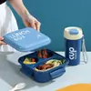 Juego de lonchera y vaso de agua de PP de grado alimenticio, lonchera sellada para estudiantes, lonchera apta para microondas para trabajadores de oficina con cubiertos