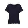 Camiseta de Manga Corta con Cuello en V Estilo Deseo Puro Hombro Regular Verano 2025 Nueva Simple Color Sólido Versátil Slim Casual Top Básico