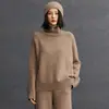 Suéter de Cachemira para Mujer Nuevo Otoño e Invierno de Punto Cuello Alto Holgado Moderno Estilo Urbano Casual Simple Interior de Punto de Cachemira