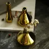 Vaso Pequeno de Cerâmica Dourada Estilo Nórdico Ins Luxo Leve para Flores Secas, Decoração de Mesa, Adereço de Fotografia