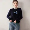 Calidad Mostrador 2025 Nuevo Jacquard de Arándanos Tridimensional de Manga Larga Holgado Cuello Redondo Casual Moda para Mujer Suéter de Cachemira