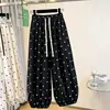 Pantalones bombachos casuales finos de verano de talla grande, holgados, de algodón y lino, con lunares, tipo harén para mujer
