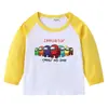 2023 Nuevo Transfronterizo Primavera y Otoño Camiseta Infantil Cuello Redondo Dibujos Animados Manga Larga Top Camiseta Base Niños y Niñas Bebé Algodón Camiseta