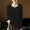 Camiseta Base de Cuello Redondo y Manga Larga de Nuevo Estilo para Primavera y Otoño para Mujer, Simple y Versátil, Top Camiseta de Color Sólido Ajustado, Ropa Interior Elegante