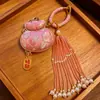 Colgante de Hebilla de Paz de Brocado de la Dinastía Song Hecho a Mano con Borla de Cristal, Llavero Tejido, Adorno para Colgar en el Coche, Accesorio para Hanfu