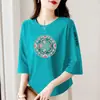 Comercio Exterior Otoño Nuevo Estilo Camisa Base Estampada de Manga Tres Cuartos para Mujer Estilo Coreano Adelgazante Holgado Rejuvenecedor Top para Mujer Talla Grande
