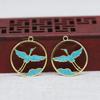 Yiwu cor raio de ouro cobre banhado a ouro DIY ponto Cui imitação ouro queima azul esmalte guindaste furo único acessórios redondos B3378