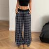 Versión Europea Transfronteriza Amazon Aliexpress Moda Suelto Elástico Cintura Elástica Hogar Patrón de Cuadros Pantalones Casuales