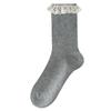 Calcetines con Ribete de Encaje al por Mayor para Mujer, Algodón Estilo Coreano Versátiles Dulces de Media Pantorrilla con Pequeño Estilo de Ballet de Cuero