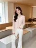 2026 Novo Top de Malha Pesada com Contas Estilo Pequena Fragrância para Mulheres Rosa Texturizado Gola Redonda Botão de Strass Cardigan Outerwear