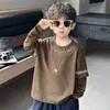 Ropa Interior Base de Dos Piezas Falsas para Niños de Primavera y Otoño Estilo Coreano Versátil Casual para Niños Camiseta de Algodón Puro Ropa de Otoño para Bebés