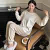 Morishima Contraste de Cores Outono e Inverno Roupas de Casa Feminino Solto Gola Redonda Manga Longa Top Calça Casual Conjunto Terno Externo Macio e Sedoso