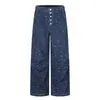Jeans Wide-Leg Bordado Floral com Letras para Homem, Calças Estilosas Plissadas Soltas de Perna Reta, Marca de Moda High-Street Vibe