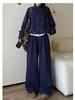 Conjunto casual de otoño holgado con cordón y manga larga para mujer, sudadera y pantalones casuales relajados de cintura alta que adelgazan, conjunto de dos piezas