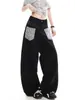 Pantalones de pierna ancha con estampado de leopardo retro estilo americano, retazos y remaches para mujer, nuevo diseño holgado y adelgazante para otoño/invierno, pantalones de pierna recta hasta el suelo