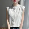 Blusa de tricô feminina sem mangas com gola semialta de renda e padrão jacquard, adequada para usar como peça íntima ou externa, nova camisola estilo coreano em Lyocell