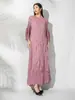 Vestido Plisado con Volantes para Mujer 2025 Otoño Nuevo Estilo Mangas de Campana Florales Color Sólido Cuello Redondo Pullover Vestido Largo