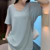 Camiseta Mianmian Ice Mint Tee Textura Relaxada de Floco de Neve Gola V Enrolada Solta Emagrecedora Manga Curta para Mulheres Verão Transfronteiriça