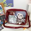 Linda Bolsa Doble de Muñeco de Dibujos Animados Muñeco de Algodón PU Bandolera Bolsa Transparente para Dolor Muñeco de 20 cm Bolsa de Hombro de 15 cm