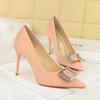3265-K71 Moda Elegante Tacones Altos Zapatos de Tacón de Aguja con Pedrería y Hebilla Cuadrada de Boca Baja para Mujer Zapatos de Punta de Gama Alta para Mujer
